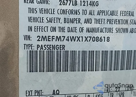 2001 Mercury Grand Marquis Gs from USA, damaged, VIN 2MEFM74WX1X708618